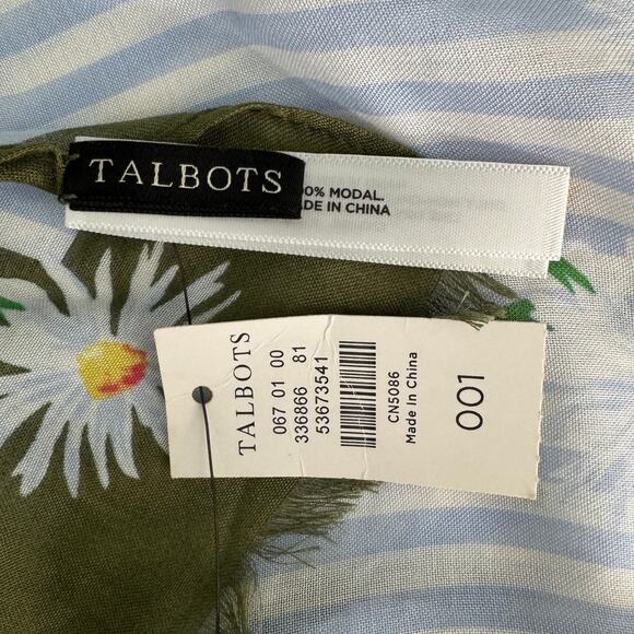 Talbots 100% modal stripe and flower scarf wrap blue olive green 25 x 72" - Picture 6 of 7